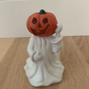 New Holland Floral Halloween Ghost Pumpkin Head Candle Holder Planter Ceramic